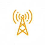 Afbeelding van een icoon op Ligowave.nl waarop een zendmast staat met zendsignalen die symbool staat voor internet toegang waar je maar wilt, want met een draadloos netwerk kun je overal internet krijgen.