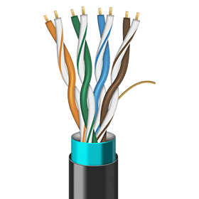 Een afbeelding van een product op Ligowave.nl waarop een afgeschermde CAT 5e Ethernet kabel te zien is die geschikt is voor draadloze netwerkverbindingen.